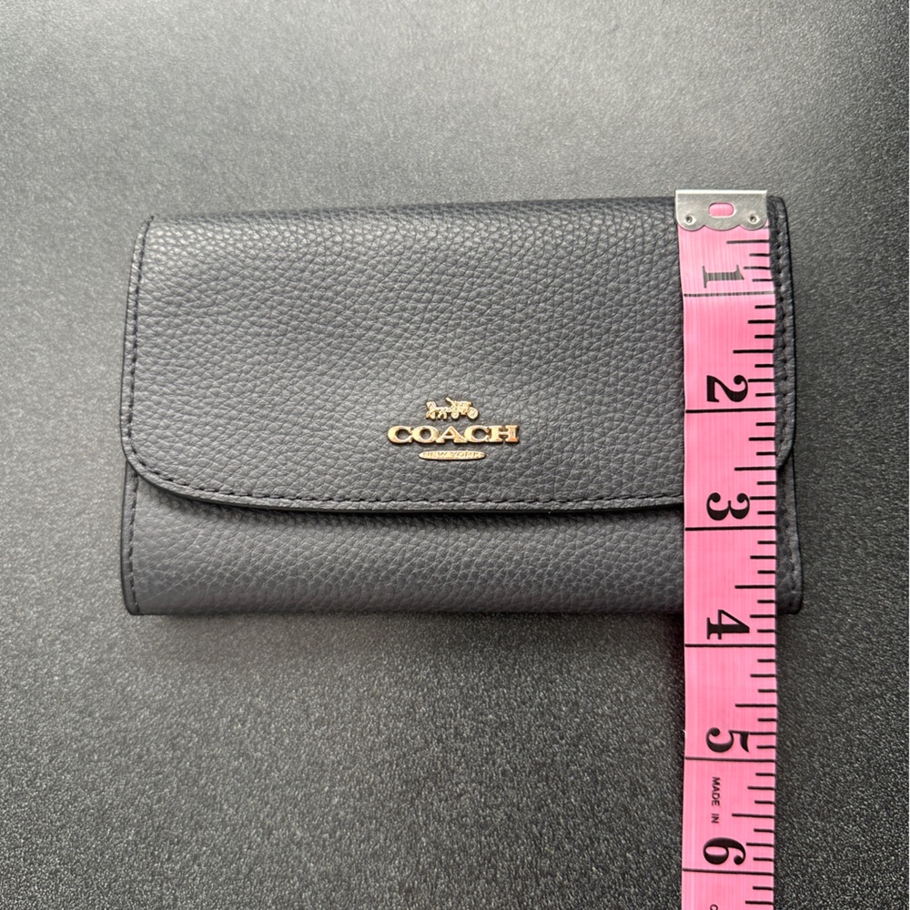 Coach Dark Blue Pebbled Leather Tri-Fold Wallet - Picture 11 of 11